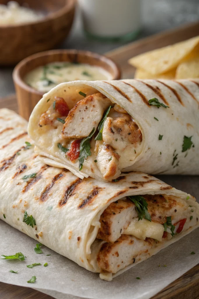 Ooey-Gooey Cheesy Garlic Chicken Wraps Recipe