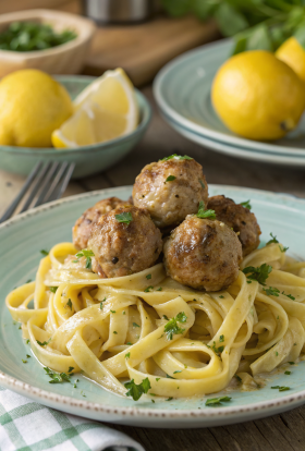 Garlic Butter Turkey Meatballs with Lemon Zucchini Noodles