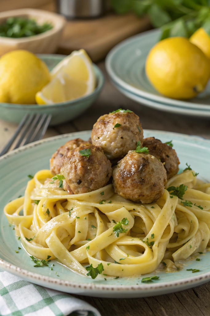 Garlic Butter Turkey Meatballs with Lemon Zucchini Noodles