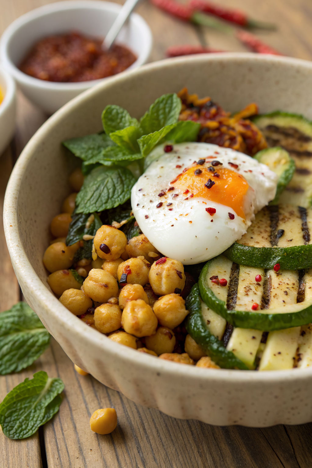 Grilled Zucchini Chickpea Salad with Burrata Chili Oil
