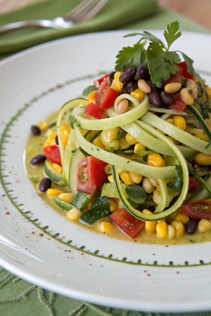 Roasted Zucchini Corn Salad with Green Goddess Dressing