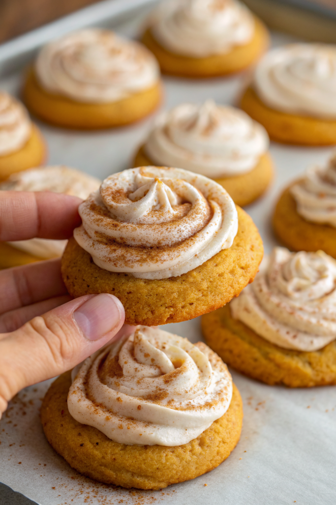 Soft Pumpkin Cookies with Cinnamon Frosting