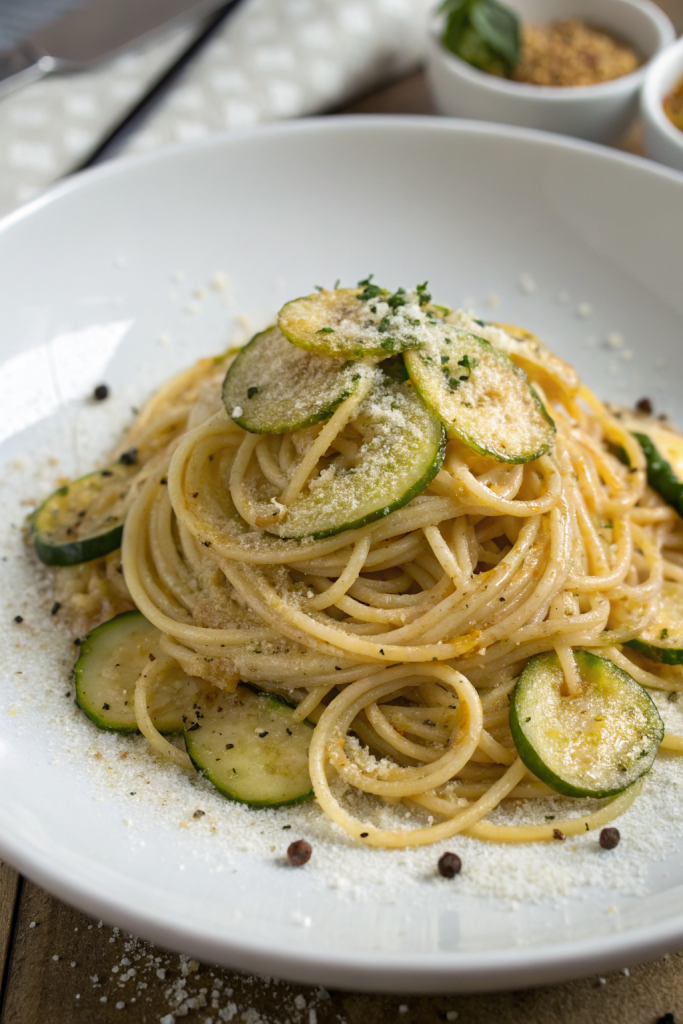 Spaghetti with Fried Zucchini Recipe