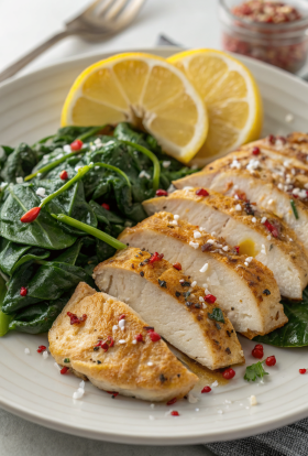 Asado Chicken Breasts with Sautéed Garlic Spinach