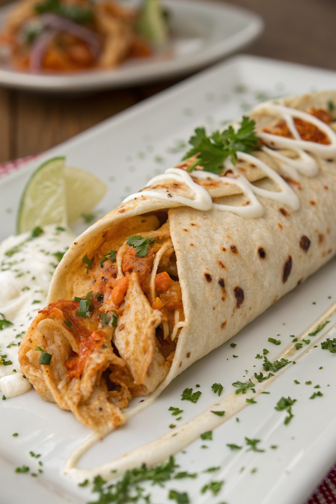 Baked Chicken Burritos with Cheesy Green Chili Sauce