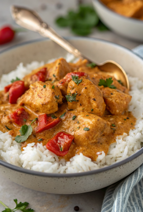 Creamy Paprika Chicken with Rice in a Velvety Sauce