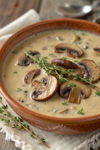 Creamy Wild Rice Chicken Soup with Roasted Mushrooms