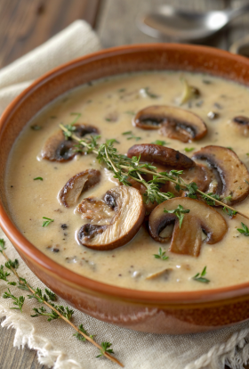 Creamy Wild Rice Chicken Soup with Roasted Mushrooms