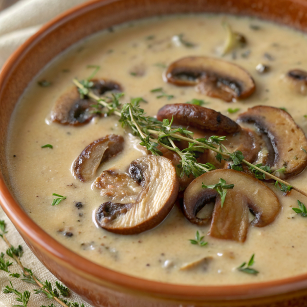 Creamy Wild Rice Chicken Soup with Roasted Mushrooms