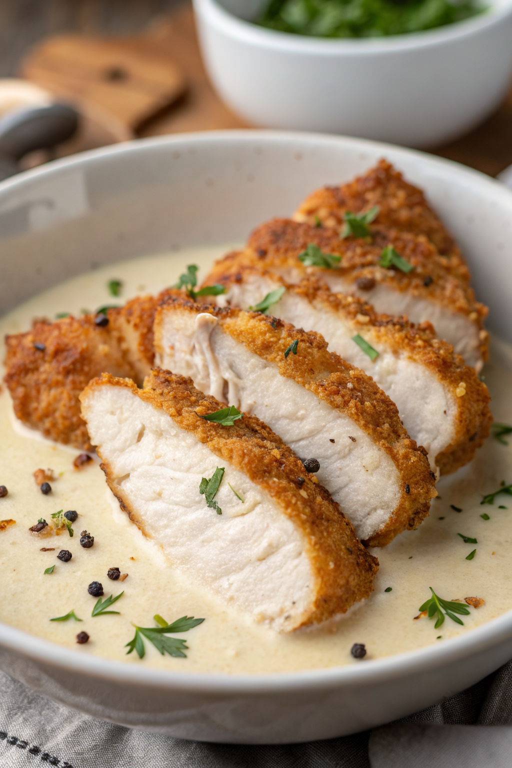 Crispy Parmesan Chicken with a Rich Garlic Sauce