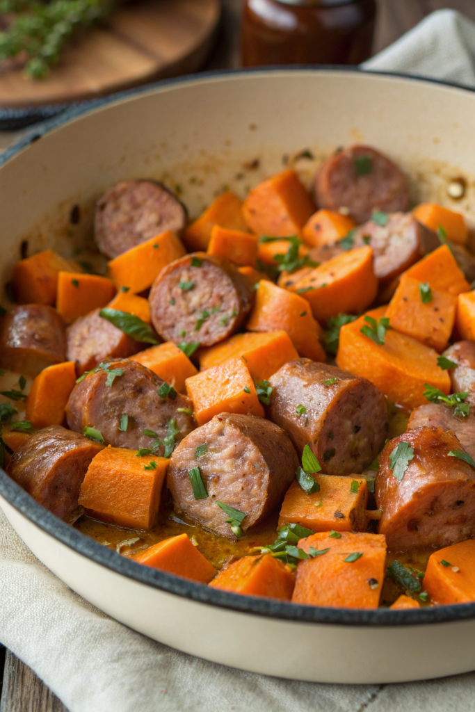 Sausage and Sweet Potatoes with Honey Garlic Sauce Recipe