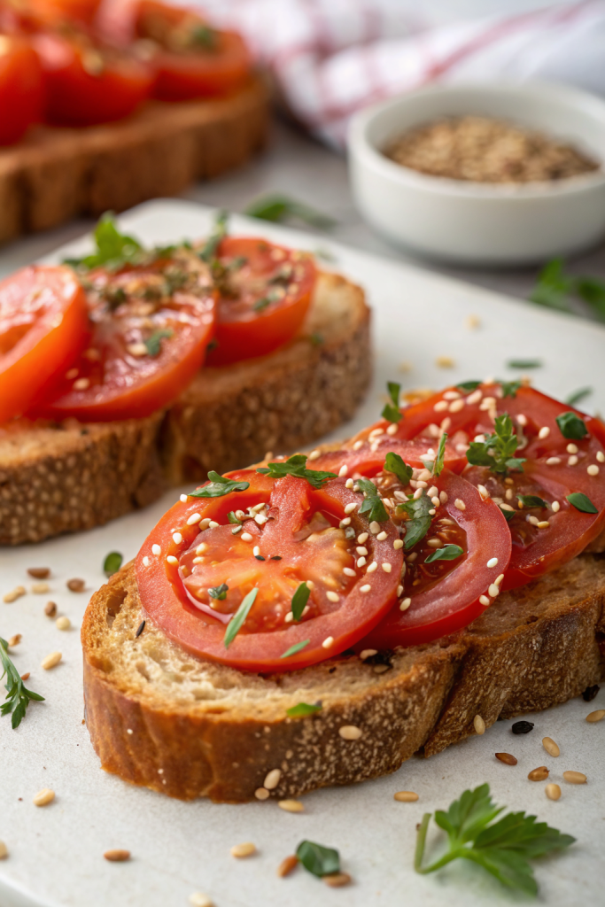 Tomato Toast with Chives and Sesame Seeds Recipe