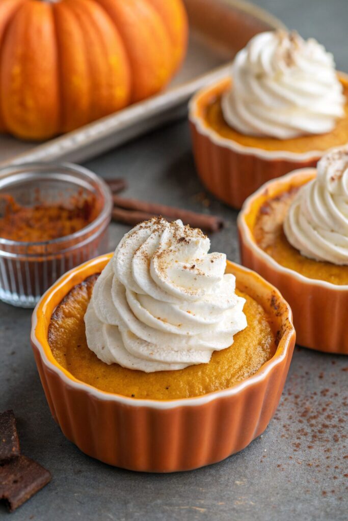 Baked Pumpkin Custards with Maple Mascarpone Whipped Cream
