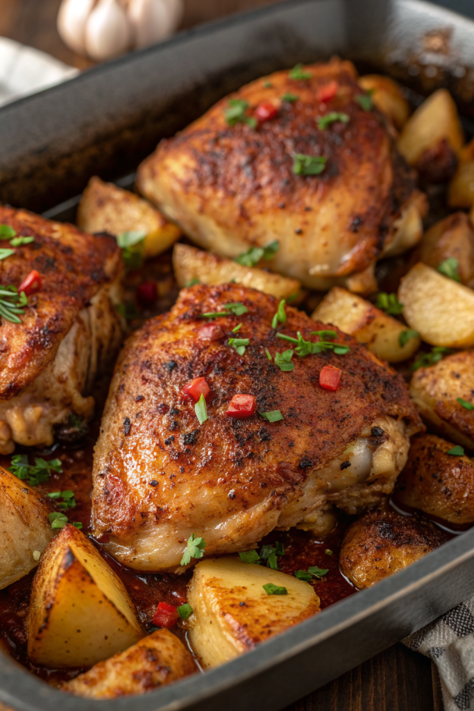 Garlic Butter Chicken Thighs with Baby Potatoes Skillet Recipe