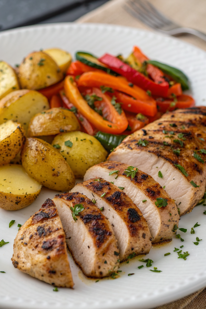 Grilled Chicken with Roasted Veggies Potatoes