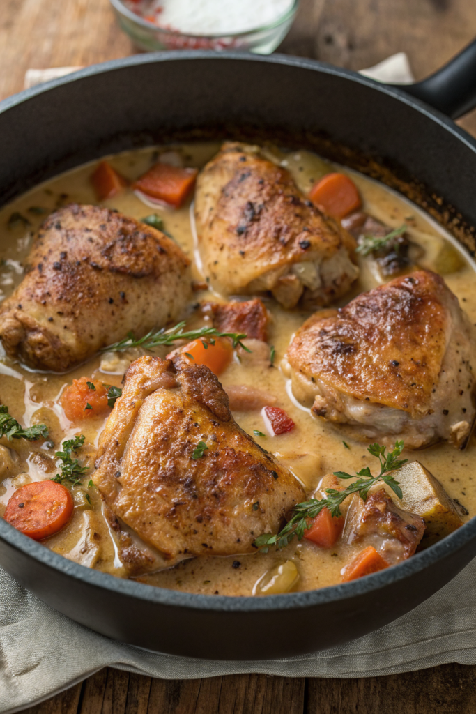 Herb Roasted Chicken in Creamy White Sauce with Mushroom Potatoes