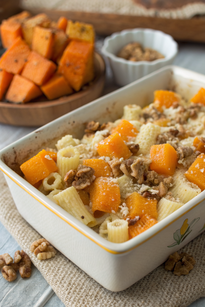 Cheesy Pasta Bake with Pumpkin Tomato Sauce