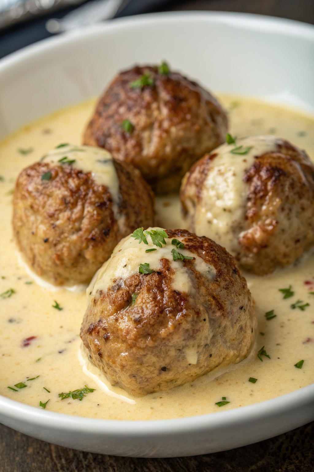 Creamy Chicken Ricotta Meatballs with Spinach Alfredo