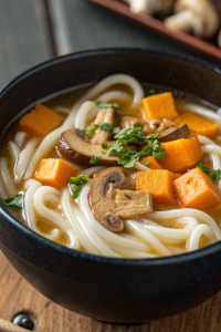 Miso Udon Noodle Soup with Teriyaki Mushrooms