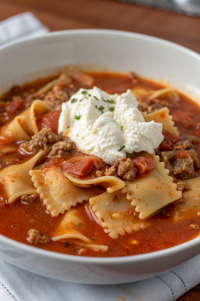One-Pot Lasagna Soup with Ricotta Cheese