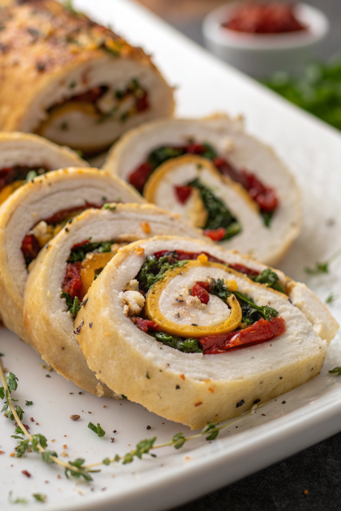 Rolled-Up Chicken with Feta Spinach Sun-Dried Tomatoes