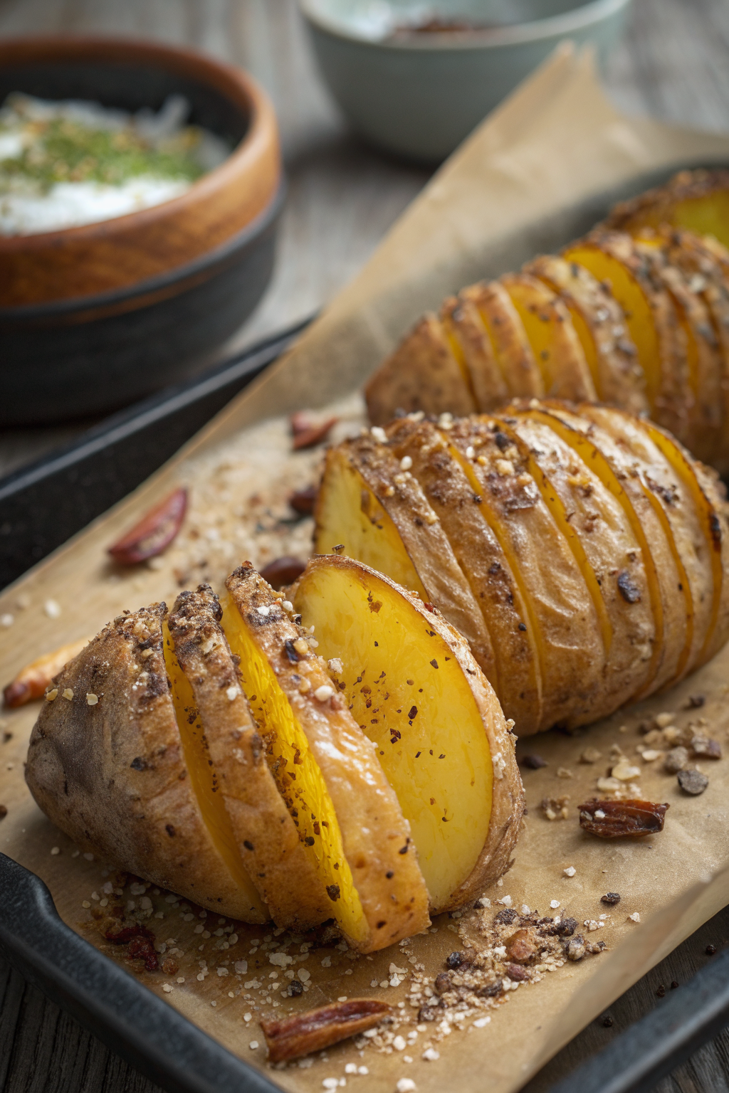Salt & Pepper Mini Hasselback Potatoes with Cajun Dip