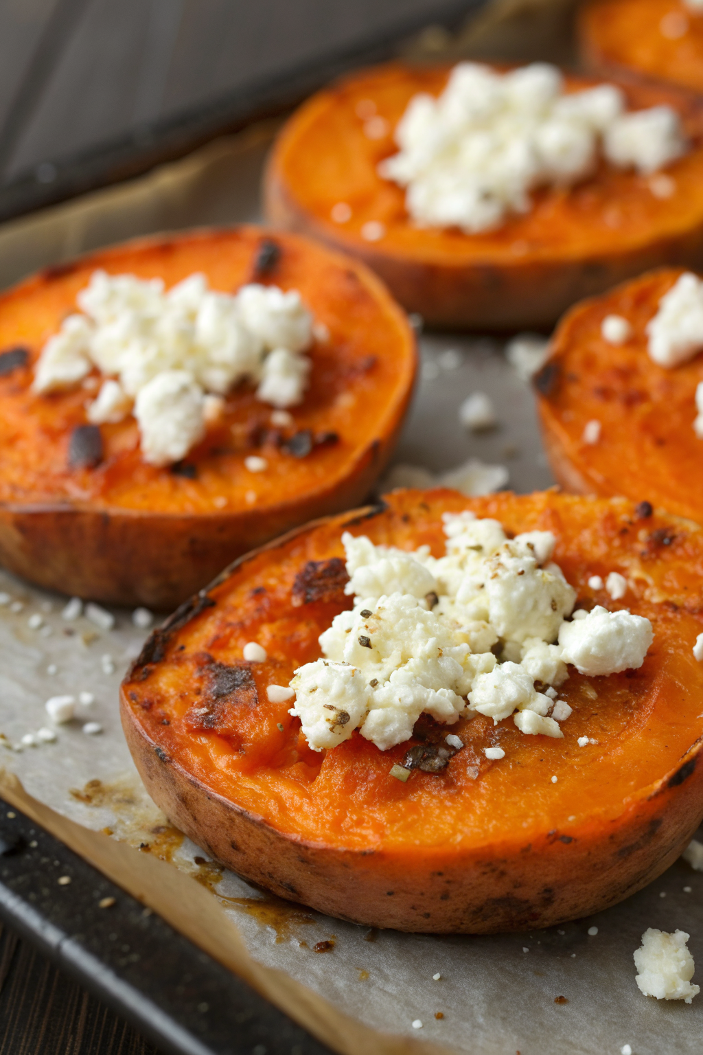 Sweet Potato Rounds with Honey & Feta Crumble