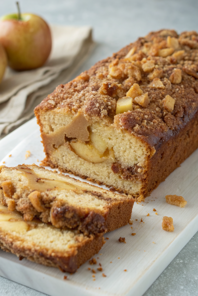 Apple Crumble Loaf Cake with Caramel Drizzle