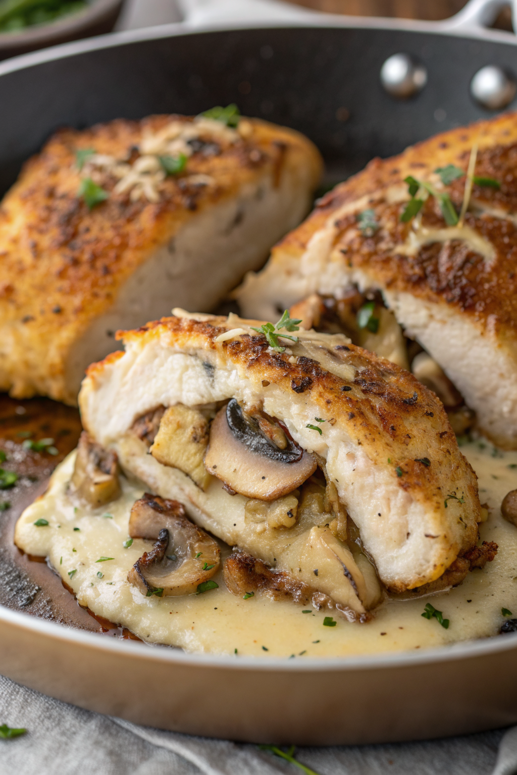 Cheesy Garlic Butter Mushroom Stuffed Chicken Recipe