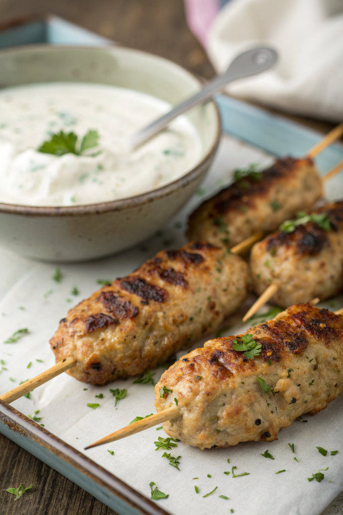 Chicken Kofta with Creamy Garlic Yogurt Sauce Recipe
