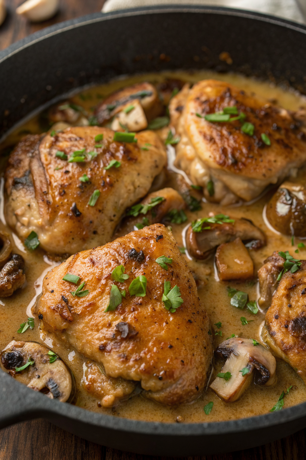Creamy Garlic Mushroom Chicken Thighs Recipe