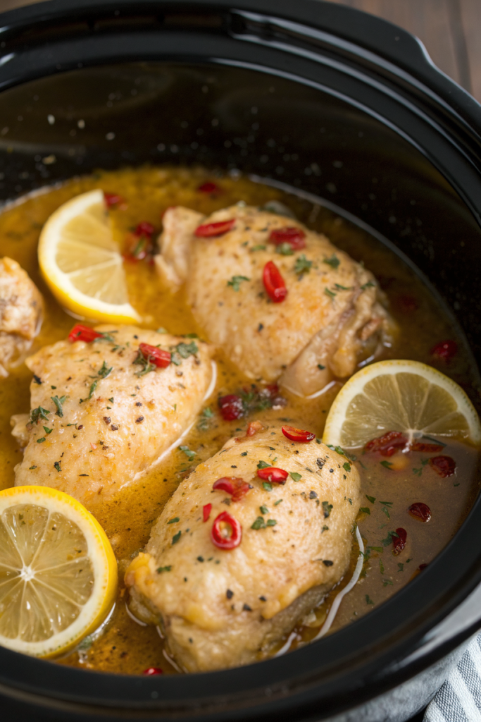 Crock Pot Chicken thighs Recipe with Lemon Garlic Butter