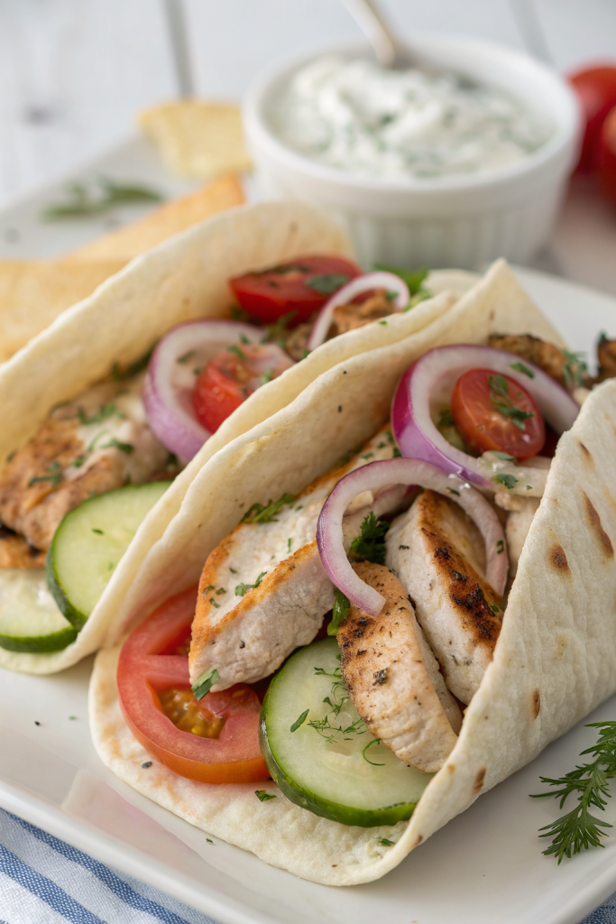 Crockpot Greek Chicken Pitas with Tzatziki