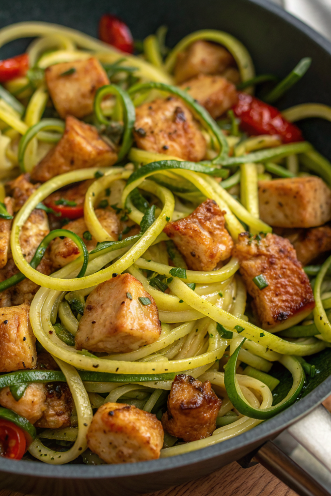 Garlic Chicken Zucchini Noodles Stir Fry Recipe